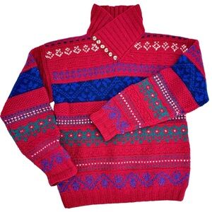 Vintage 100% Shetland Wool Sweater Fair Isle Multicolor Turtleneck | Size 36 / S